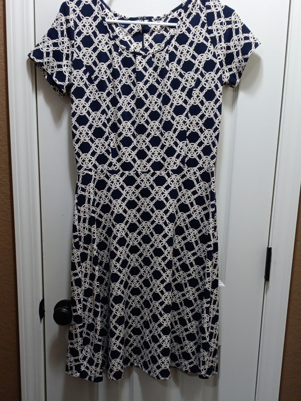 Talbots Navy & White Patterned Short-Sleeve Dress